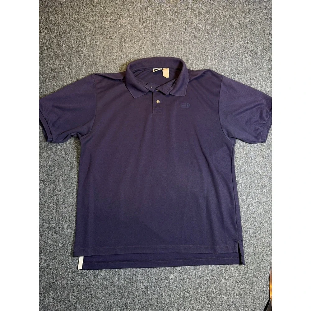 The North Face Vintage Mens Polo Shirt Short Sleeve Navy Blue Embroidered XL